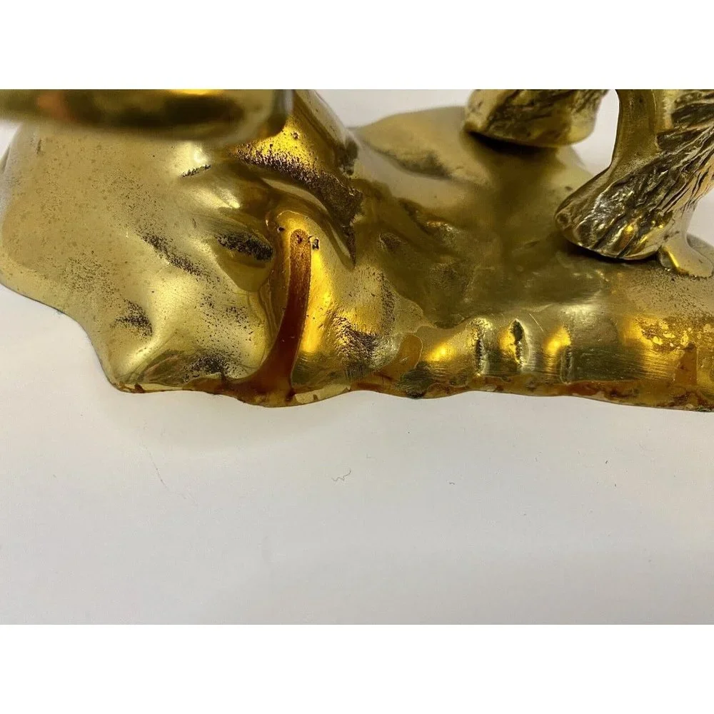 Vintage Brass Bear on‎ Rock Mountain Large 9” Made in Korea See All Pics As Is